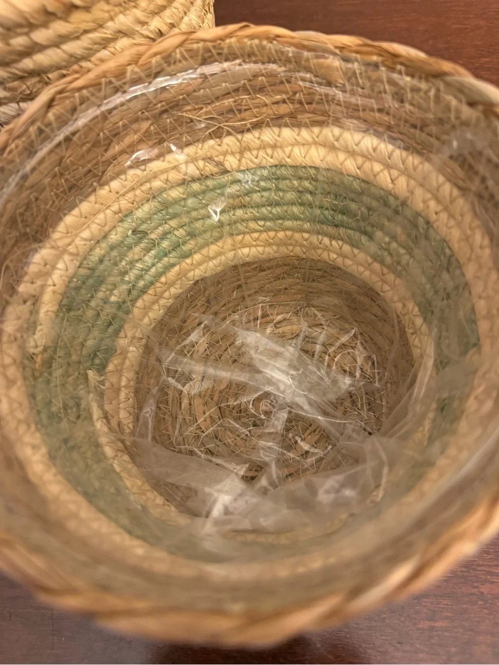 Seagrass Woven Basket Planters Storage Two-Tone Coiled  Design Boho Set Of 3